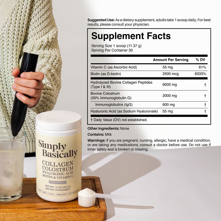 Simply Basically Collagen Colostrum supplement facts and nutritional information