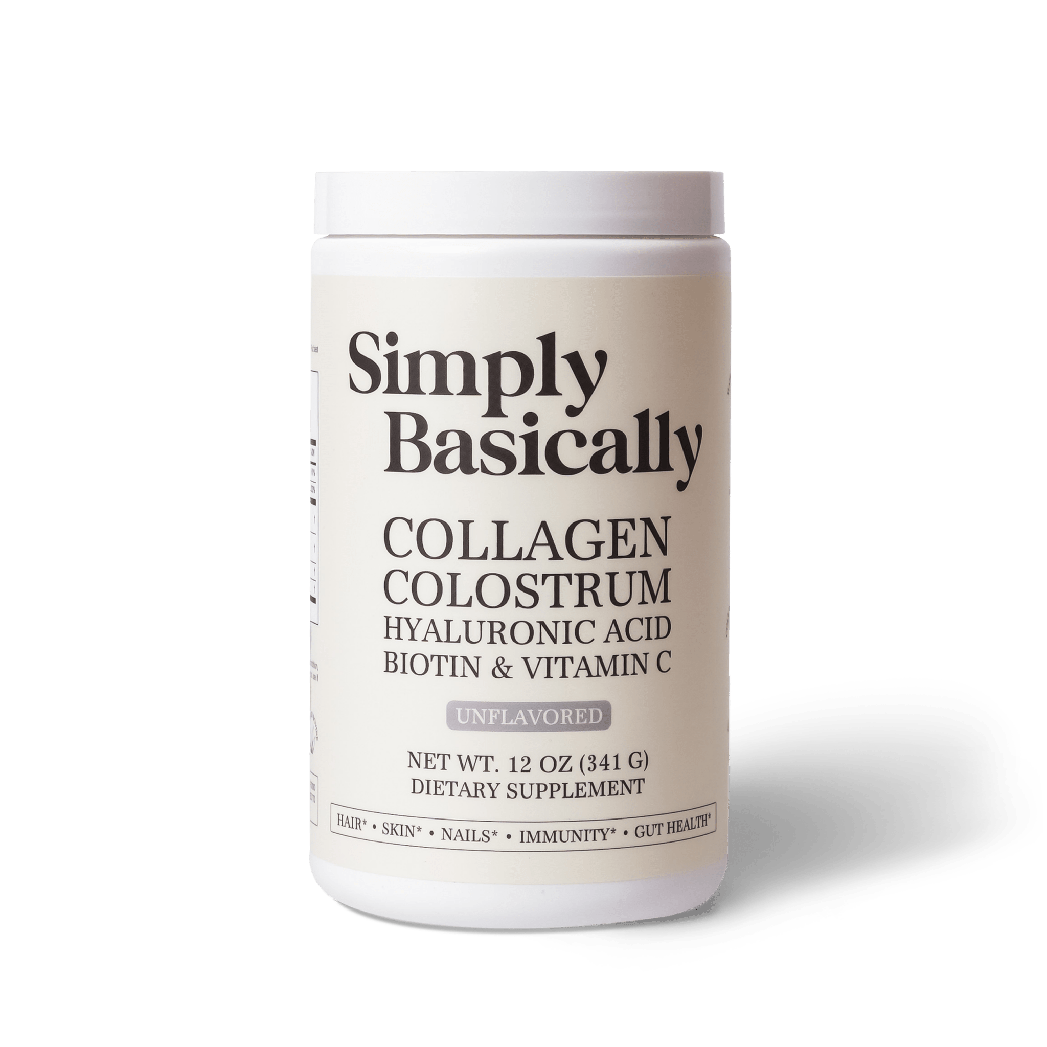 Collagen, Colostrum, Hyaluronic Acid, Biotin & VItamin C - Unflavored - Simply Basically