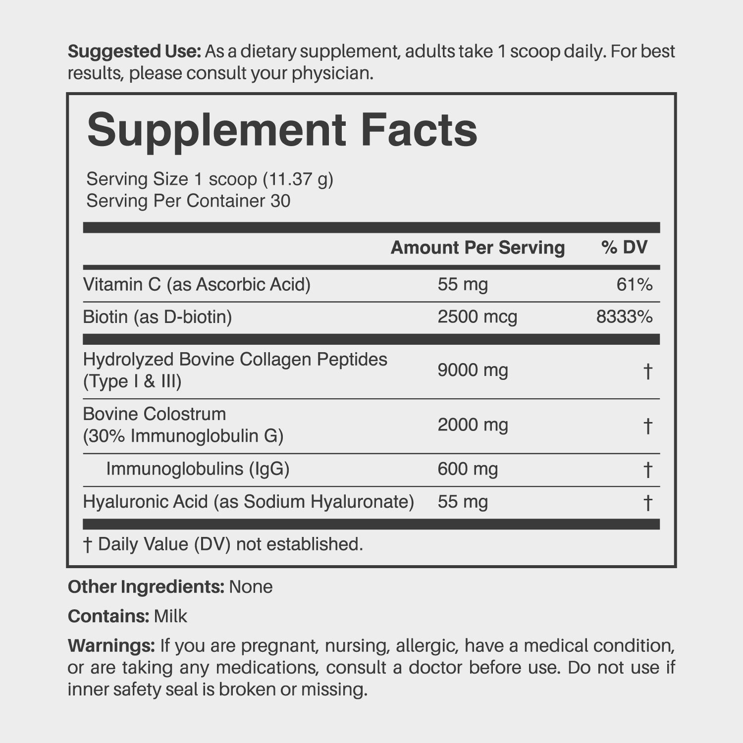 Collagen, Colostrum, Hyaluronic Acid, Biotin & VItamin C - Unflavored - Simply Basically