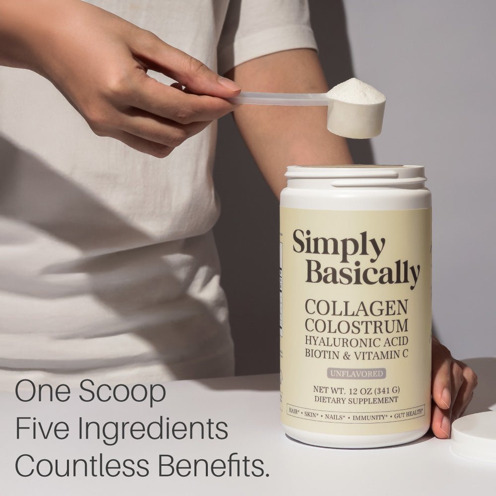 Collagen, Colostrum, Hyaluronic Acid, Biotin & VItamin C - Unflavored - Simply Basically