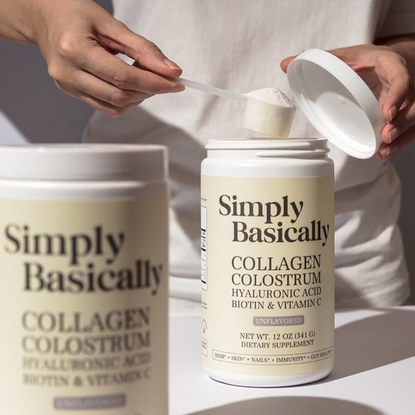 Simply Basically Collagen + Colostrum Powder with Hyaluronic Acid, Biotin & Vitamin C – Unflavored, 341g, 30 Servings, Hair, Skin & Nails Supplement - Simply Basically